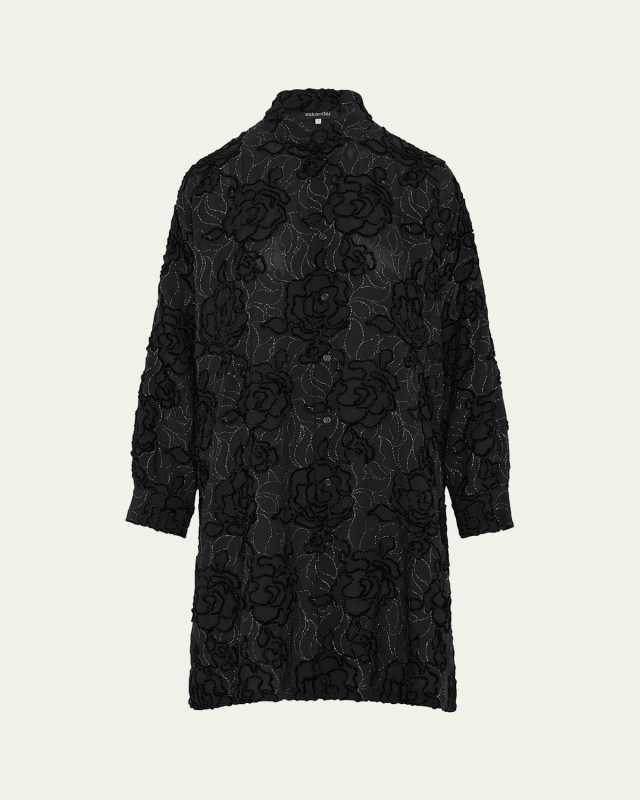 Wide A-Line Collarless Shirt With Slits (Very Long Length)